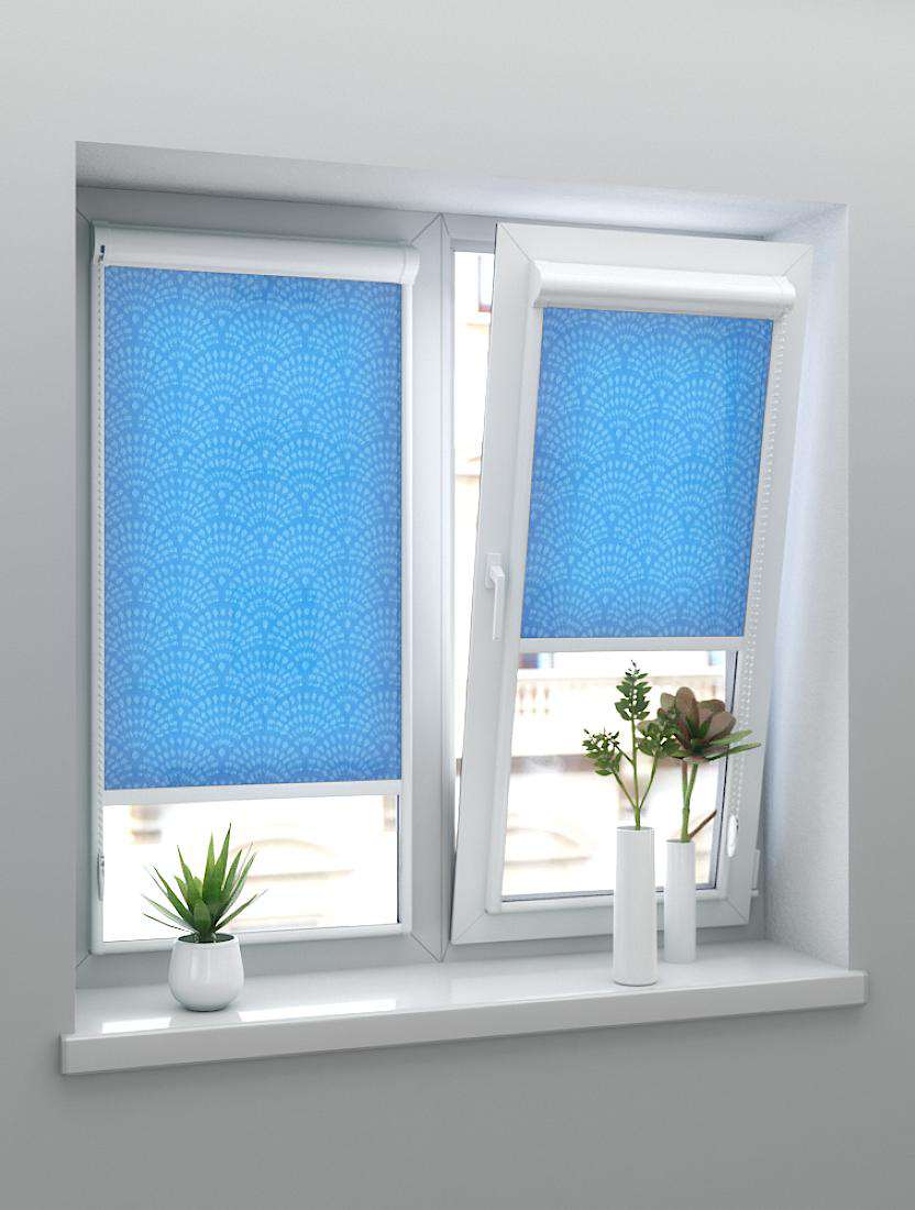 Рулонные шторы UNI-2 с пружиной АЖУР 5252 т. голубой, 220 см