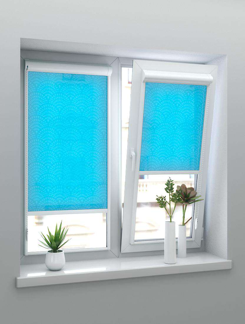 Рулонные шторы UNI-2 с пружиной АЖУР 5612 бирюзовый, 220 см