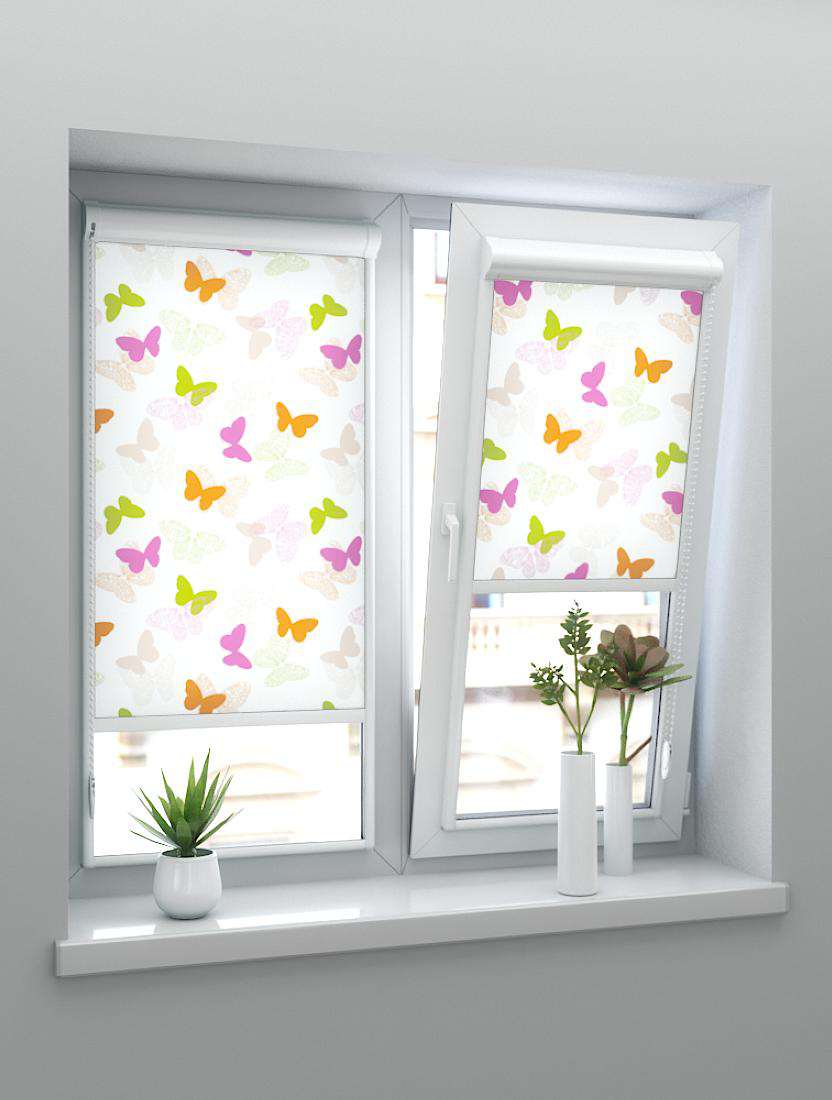 Рулонные шторы UNI-2 с пружиной БАБОЧКИ 4082 розовый, 195 см