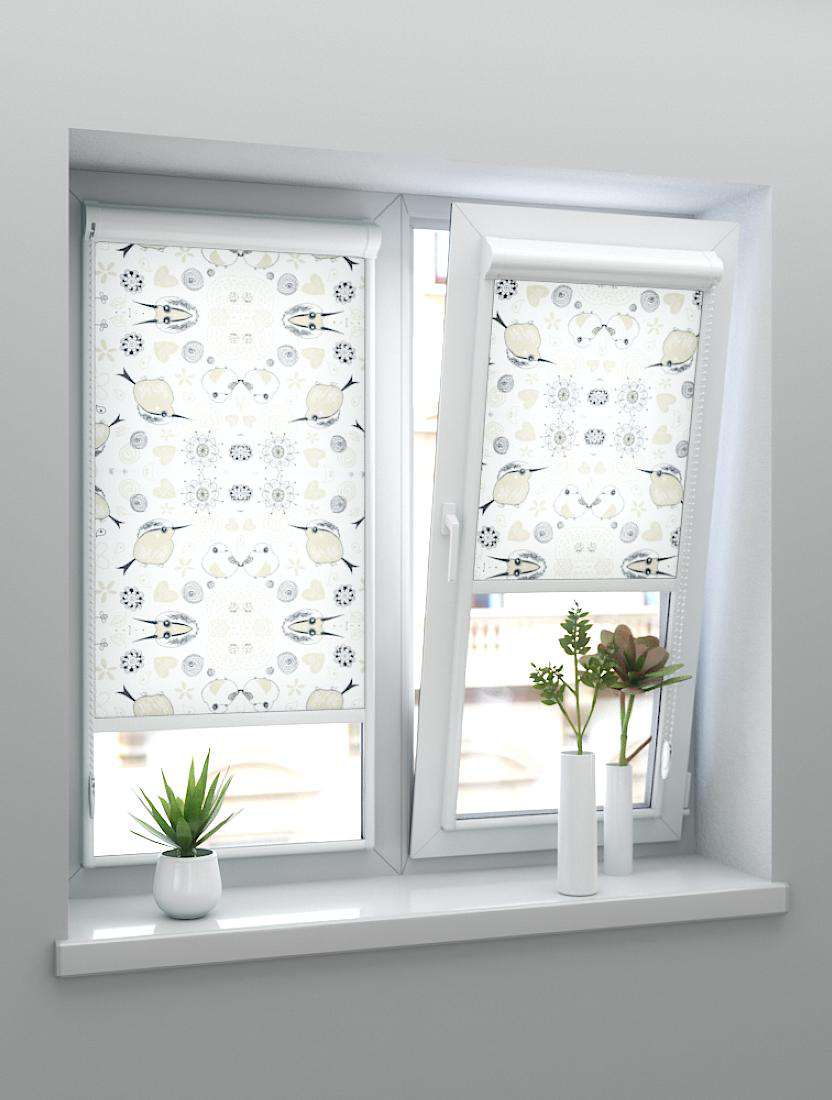 Рулонные шторы UNI-2 с пружиной ПТИЧКИ 0225 белый, 200 см