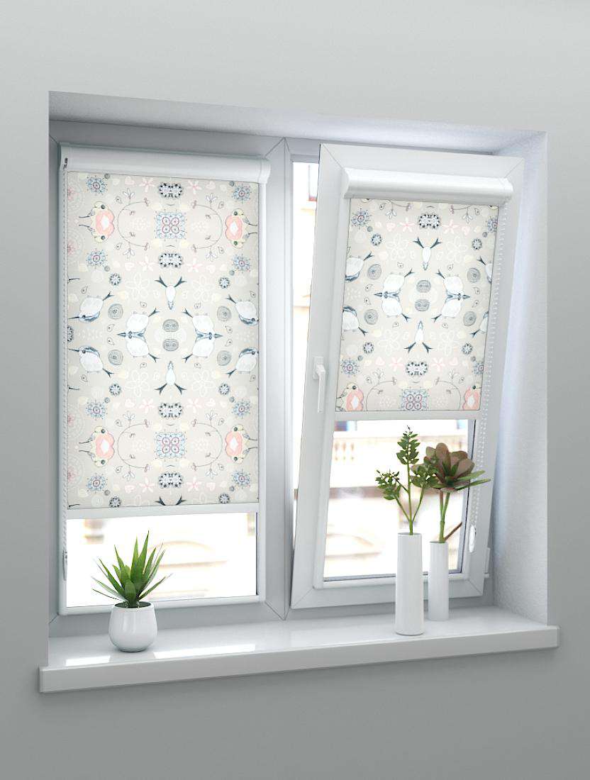 Рулонные шторы UNI-2 с пружиной ПТИЧКИ 2406 бежевый, 200 см