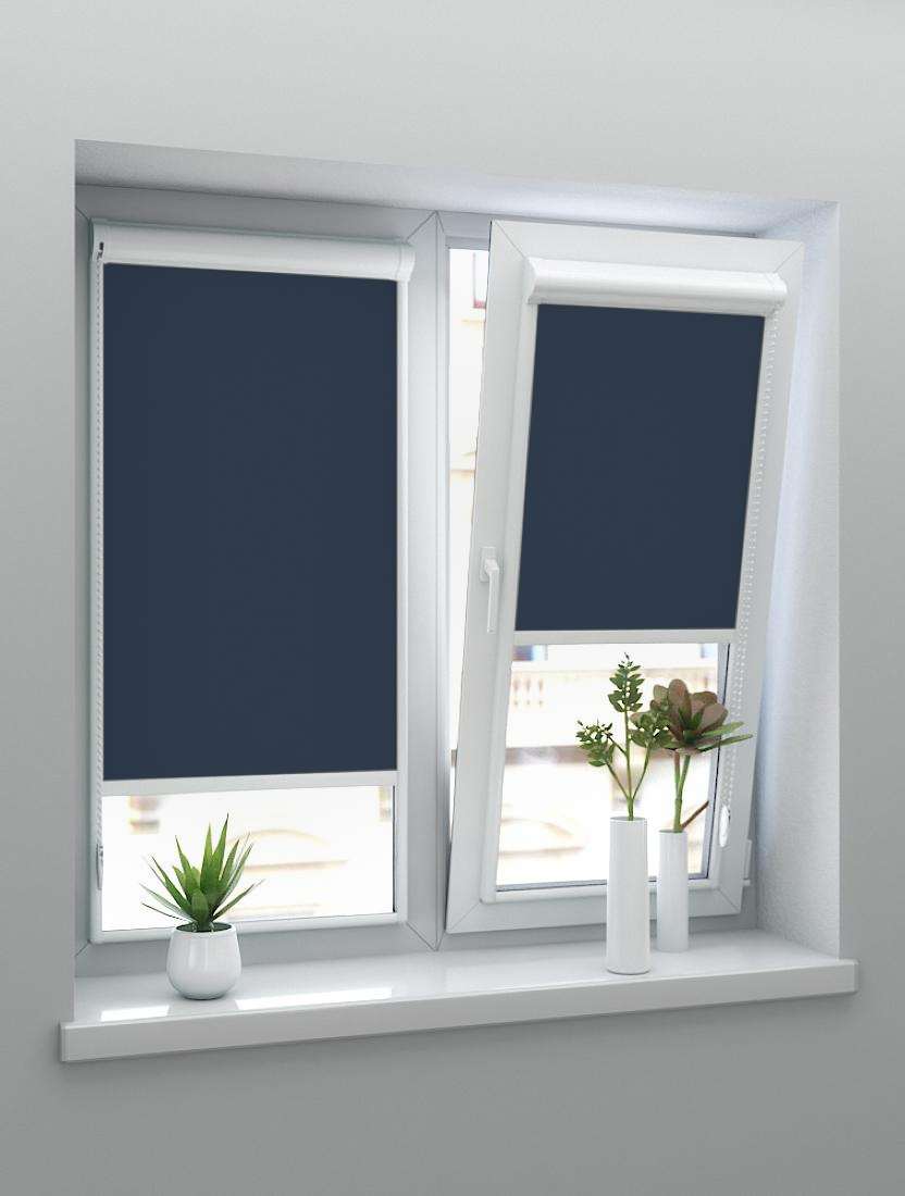 Рулонные шторы UNI-2 с пружиной САТИН BLACK-OUT 5470 т. синий, 195 см