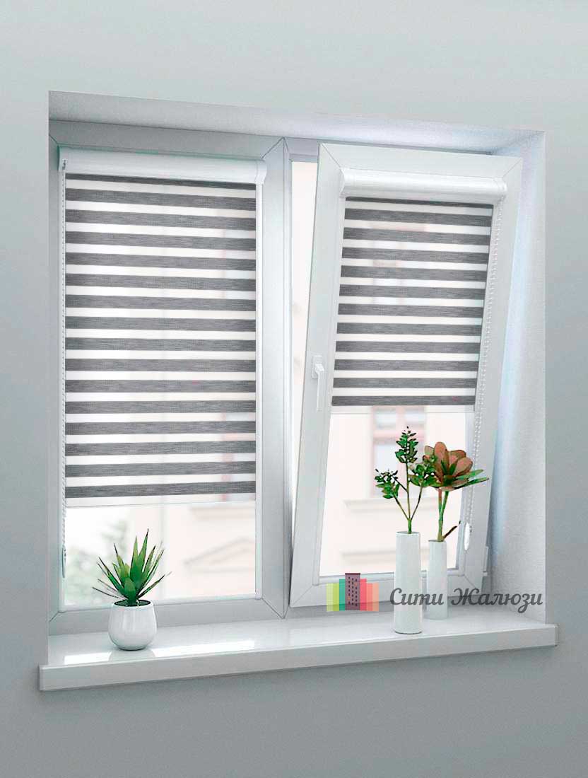 Рулонные шторы Зебра UNI-1 зебра ЛОТОС 1881 т. серый, 280 см