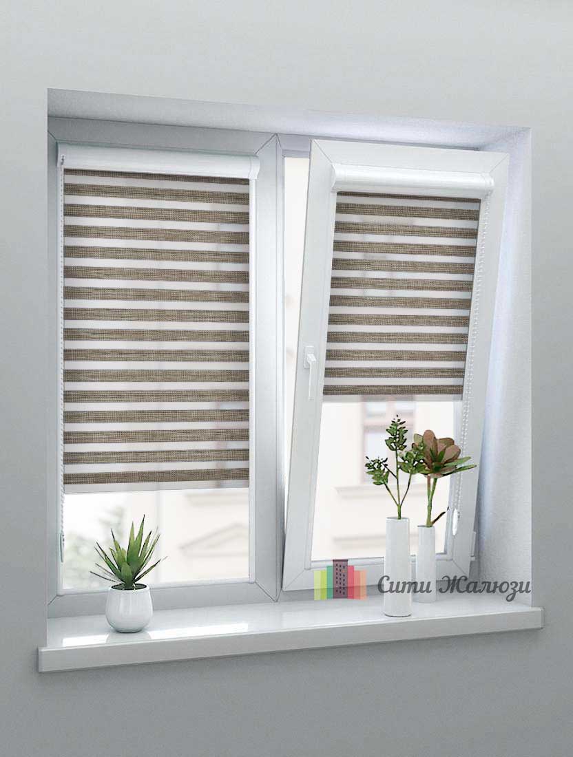 Рулонные шторы Зебра UNI-1 зебра ТОП 2870 коричневый, 280 см