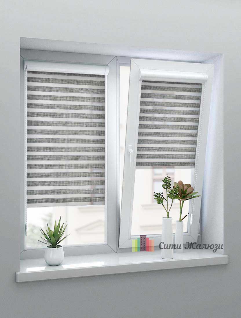 Рулонные шторы Зебра UNI-1 зебра ТОП 1852 серый, 280 см