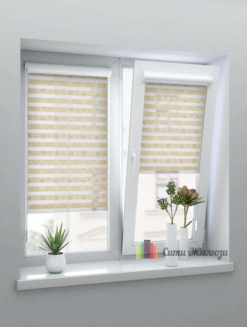 Рулонные шторы Зебра UNI-1 зебра ДАМАСК 2406 бежевый, 270 см