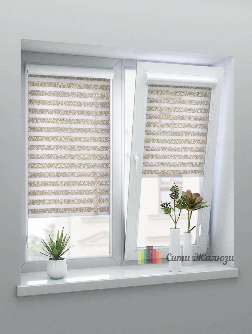 Рулонные шторы Зебра UNI-1 зебра АРАБЕСКА 2406 бежевый, 270 см