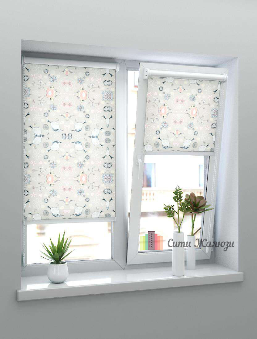 Рулонные шторы MINI ПТИЧКИ 2406 бежевый, 200 см