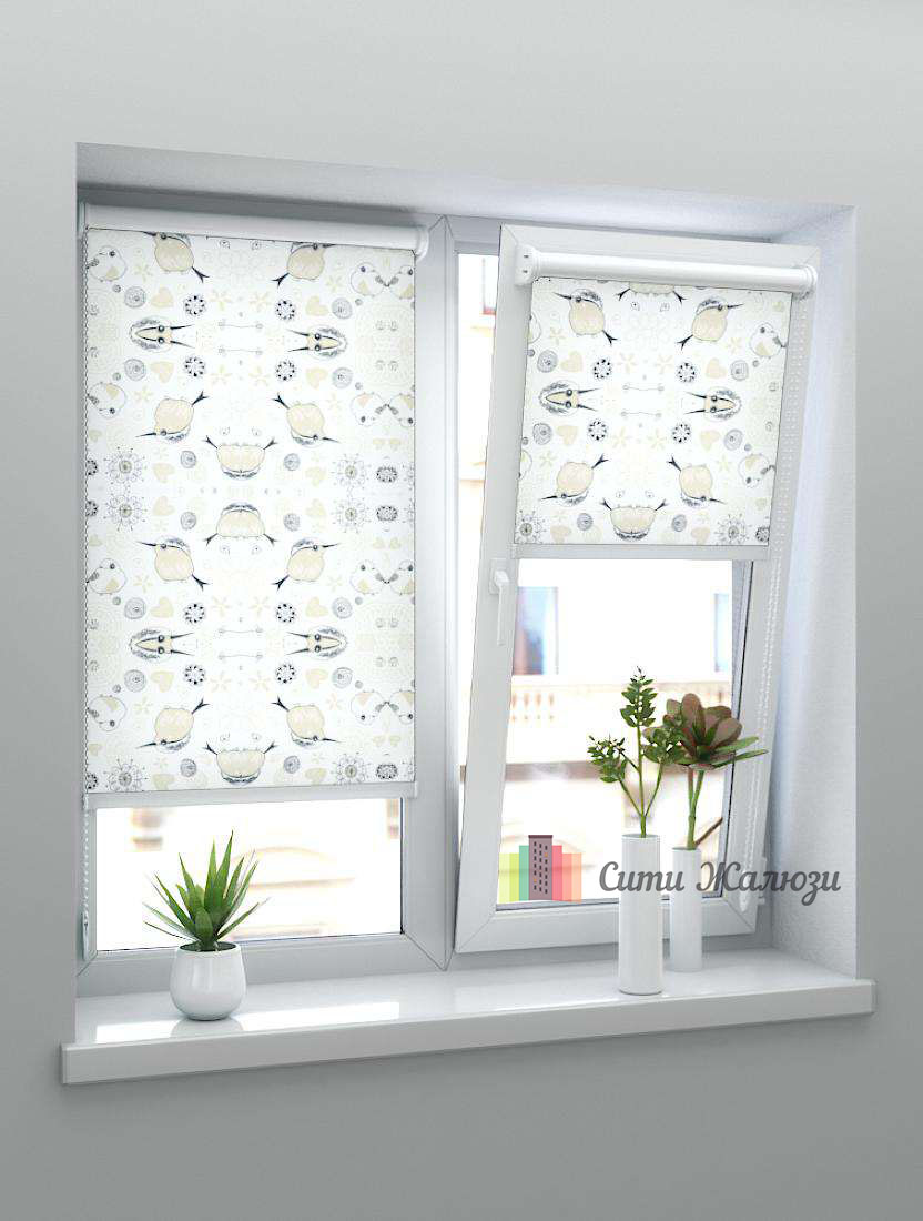 Рулонные шторы MINI ПТИЧКИ 0225 белый, 200 см