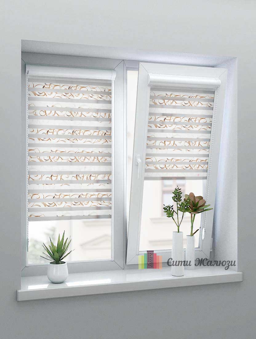 Рулонные шторы Зебра UNI-1 зебра АВАНГАРД 2870 коричневый, 280 см